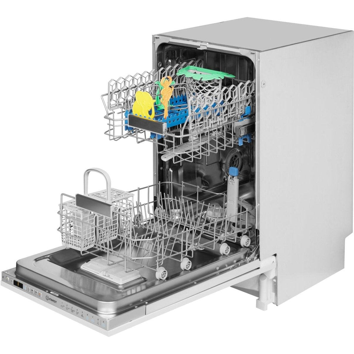 Indesit DSIO3T224EZUK Fully Integrated Slimline Dishwasher - Silver Control Panel with Fixed Door Fixing Kit - A++ Rated