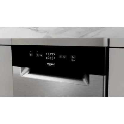 Whirlpool WF9E2B19XUK Slimline 9 Place Setting Freestanding Dishwasher, Stainless steel